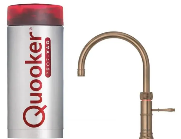 Quooker Classic Fusion Round PRO7 Patinated Brass 3 in 1 Boiling Water Tap with 7 Liters Tank