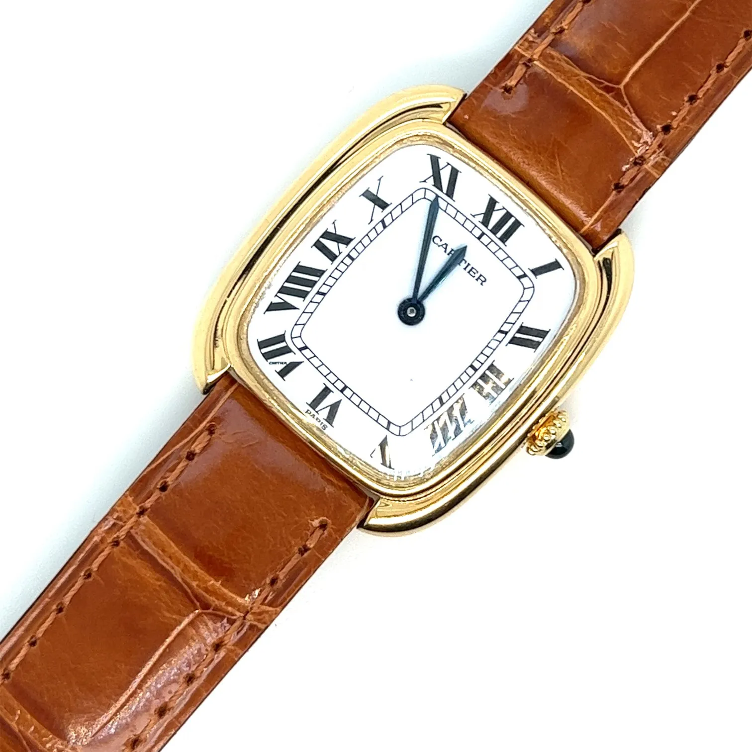 Rare 1980s 18kt Yellow Gold Cartier Gondolé Paris Automatique Bubbleback