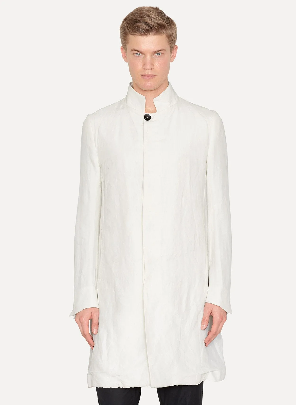 Raw White Viscose Linen Coat Trapeze