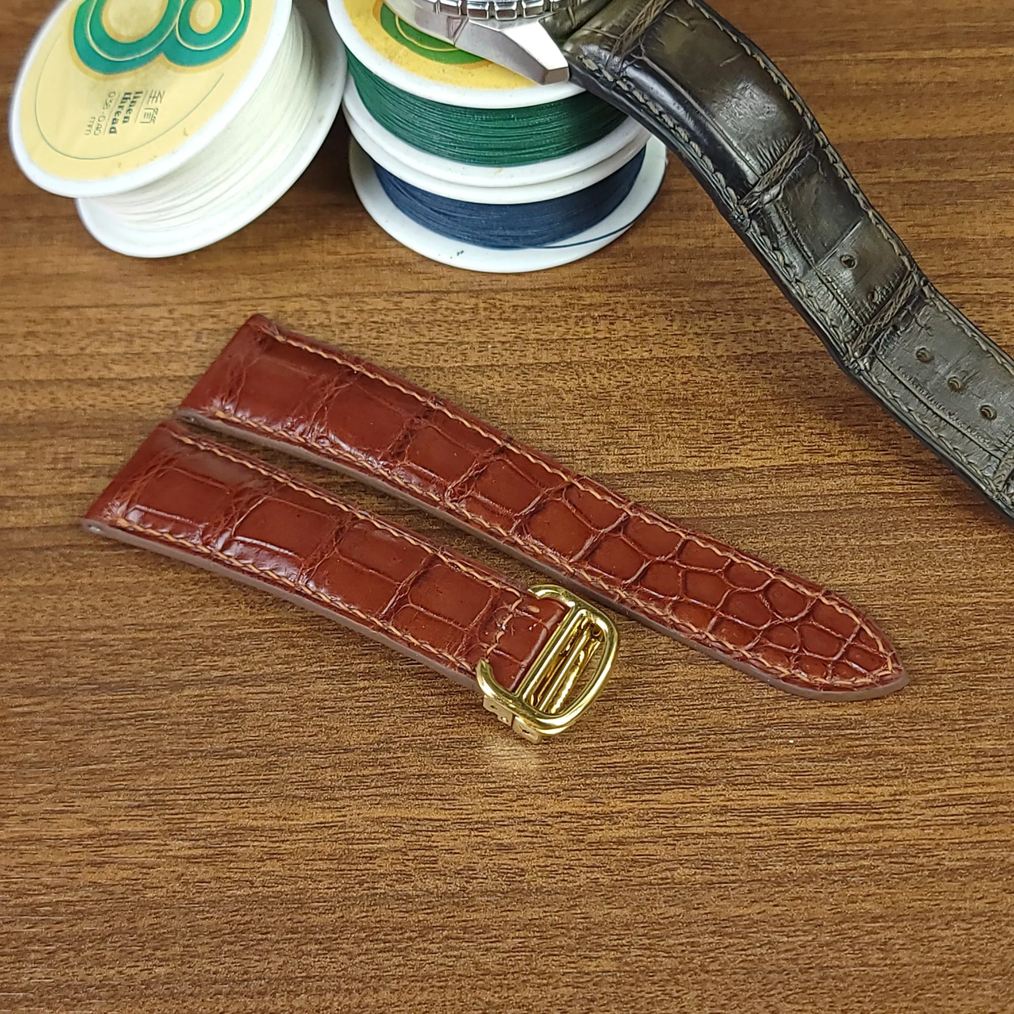 Reddish Brown Alligator Leather Cartier Watch Strap