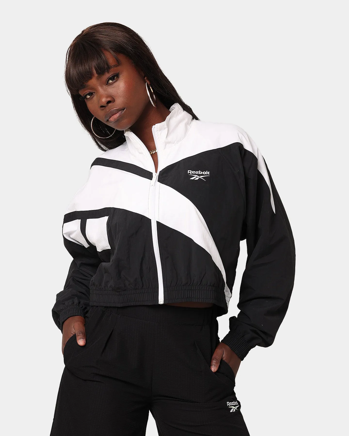 Reebok Women's Classics Cropped Vector Track Jacket Black/White