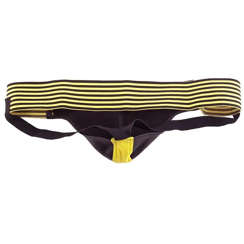 Rouge Garments Black and Yellow Leather Jockstrap for Men