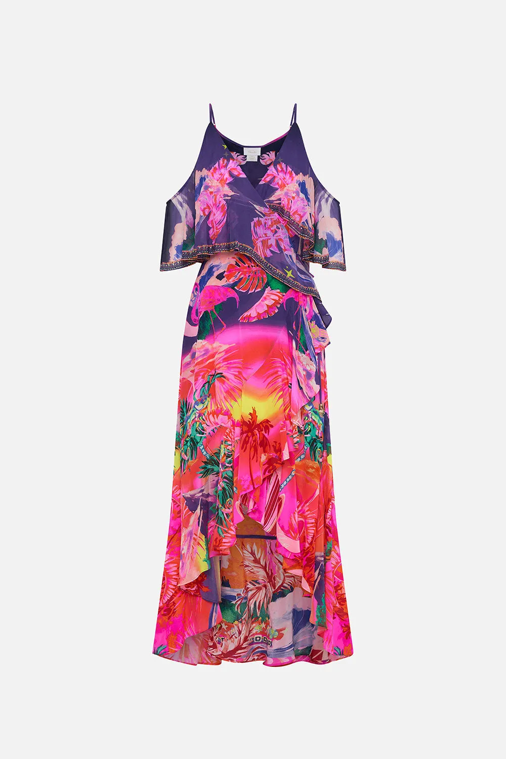 RUFFLE OVERLAYER WRAP DRESS FLIGHT OF THE FLAMINGO