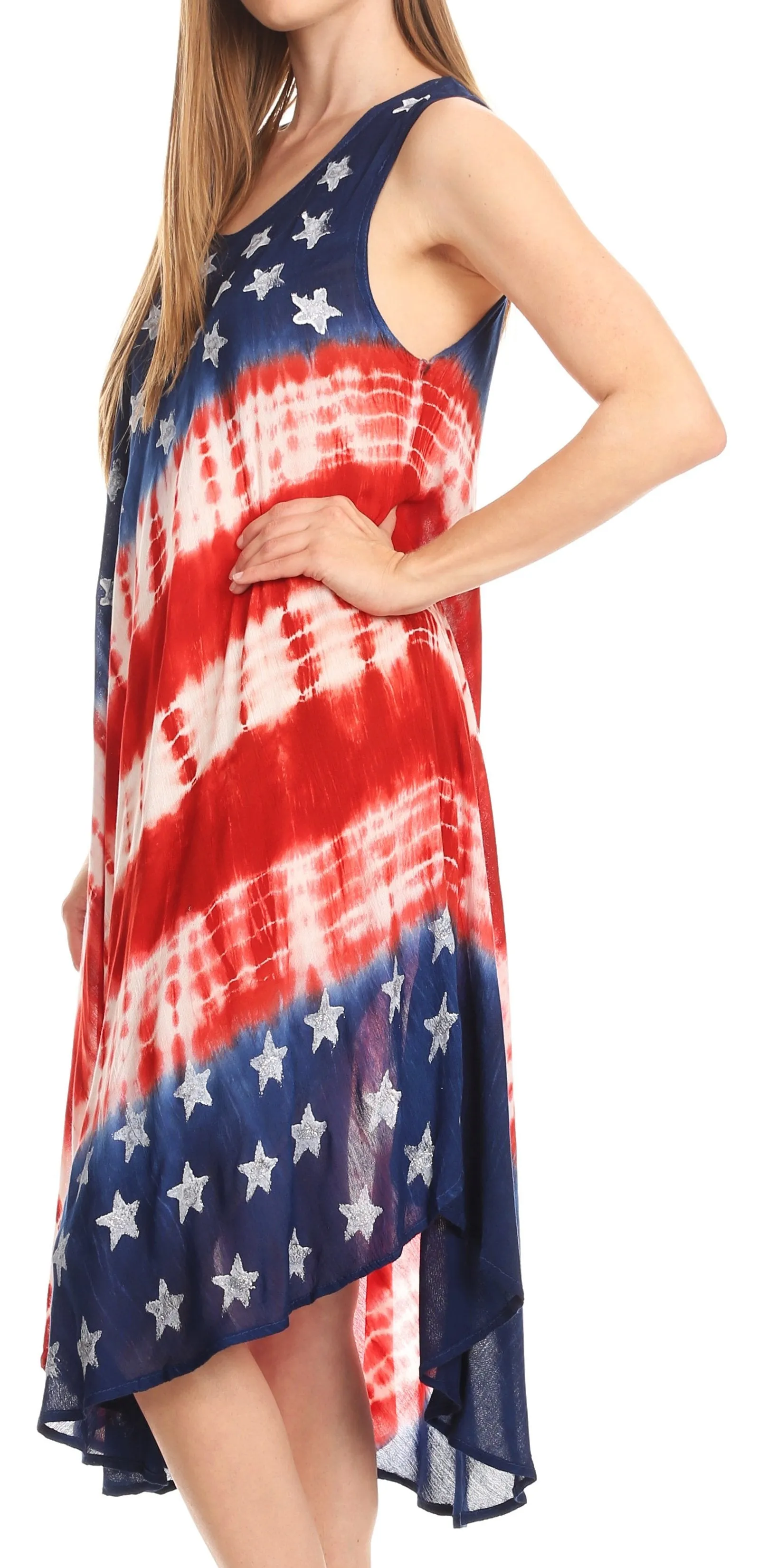 Sakkas Helen Stars and Stripes Patriotic Summer Tank Dress Light Casual Simple