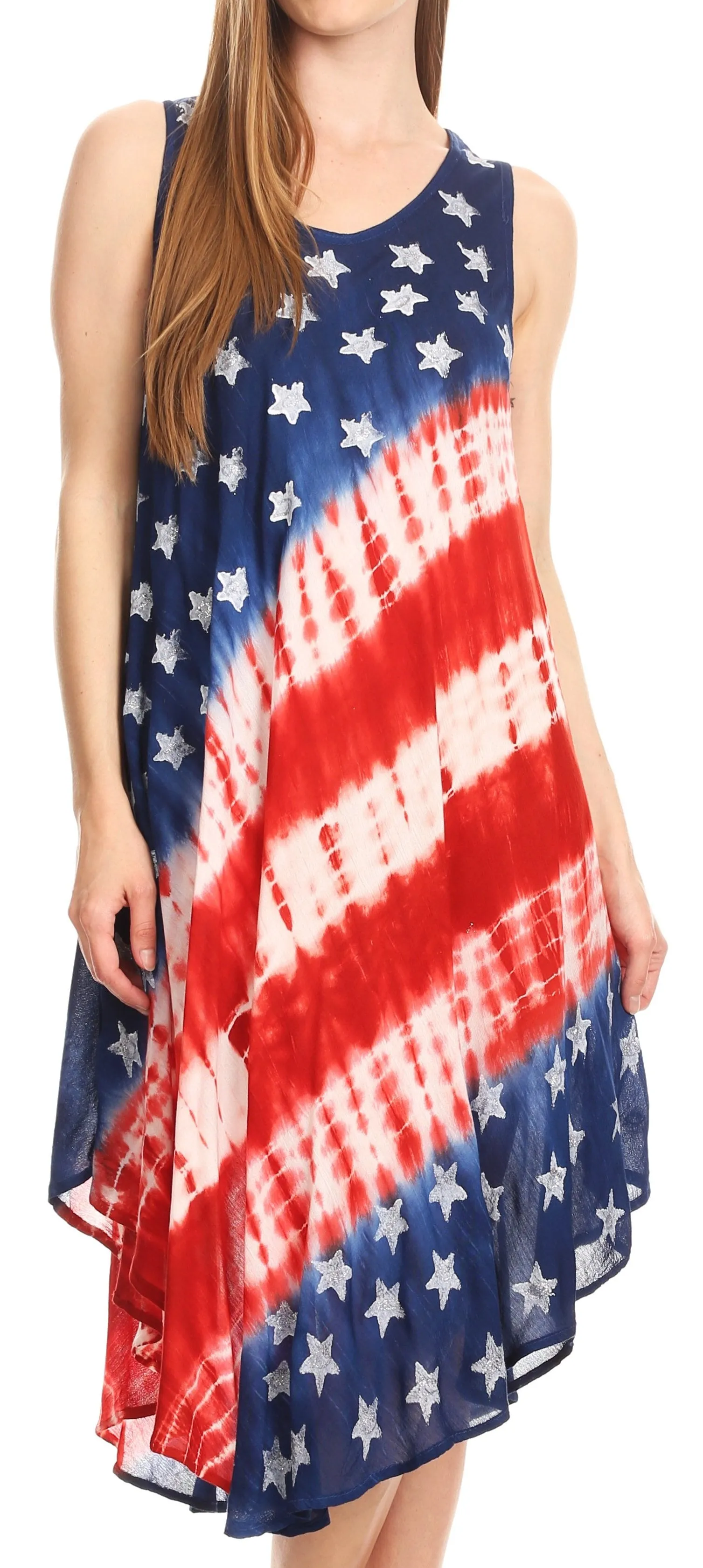 Sakkas Helen Stars and Stripes Patriotic Summer Tank Dress Light Casual Simple