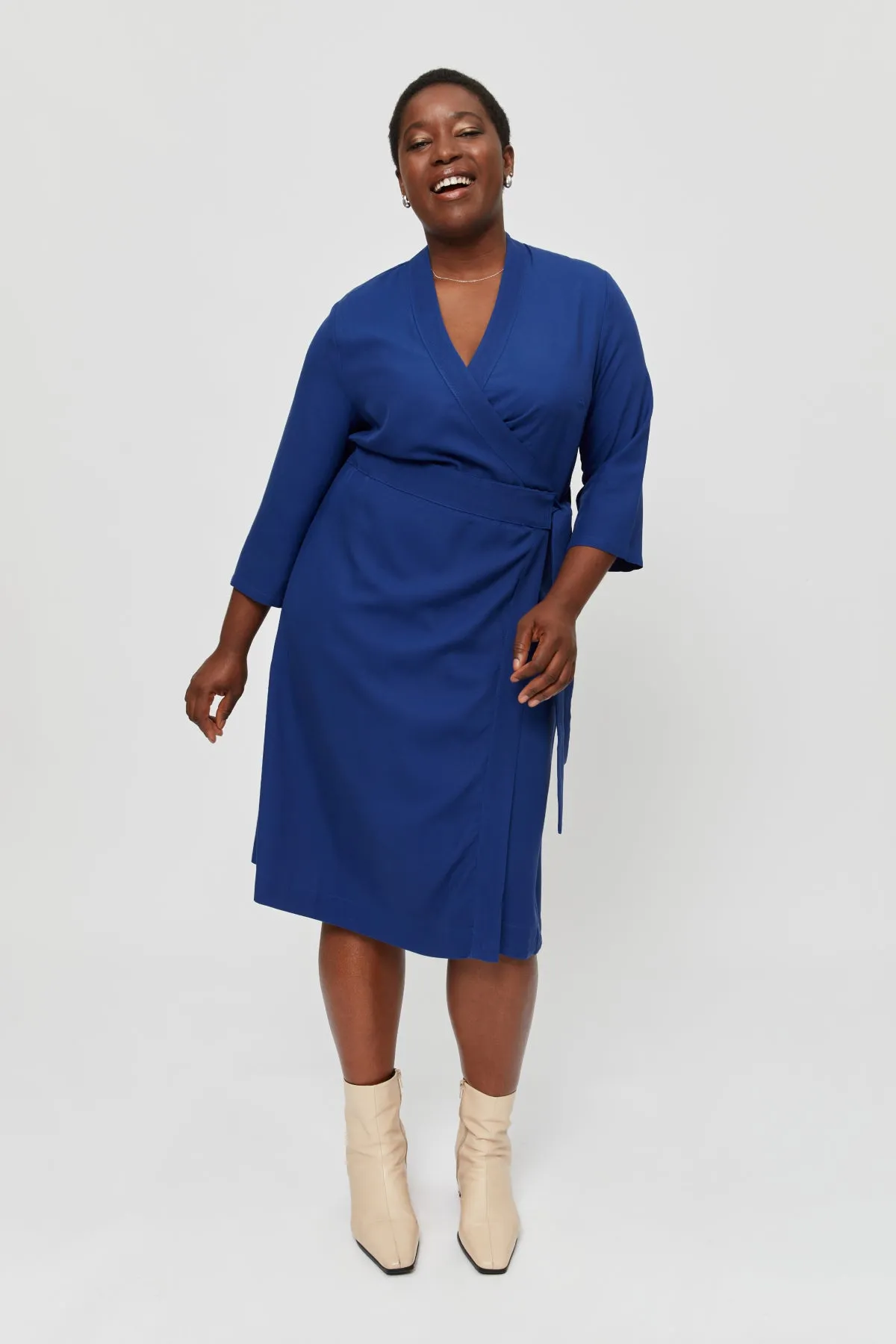 Sandra | Midi Wrap Dress in Midnight Blue