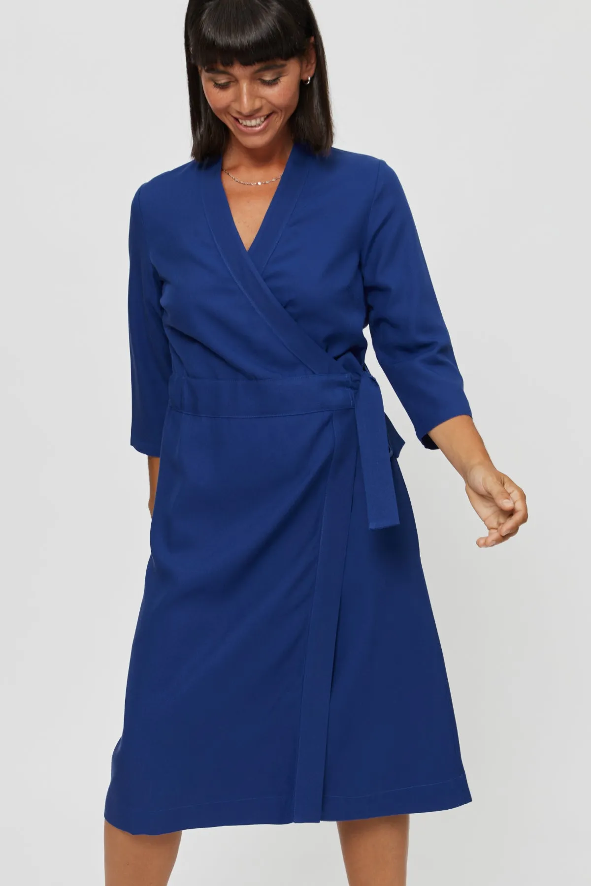 Sandra | Midi Wrap Dress in Midnight Blue