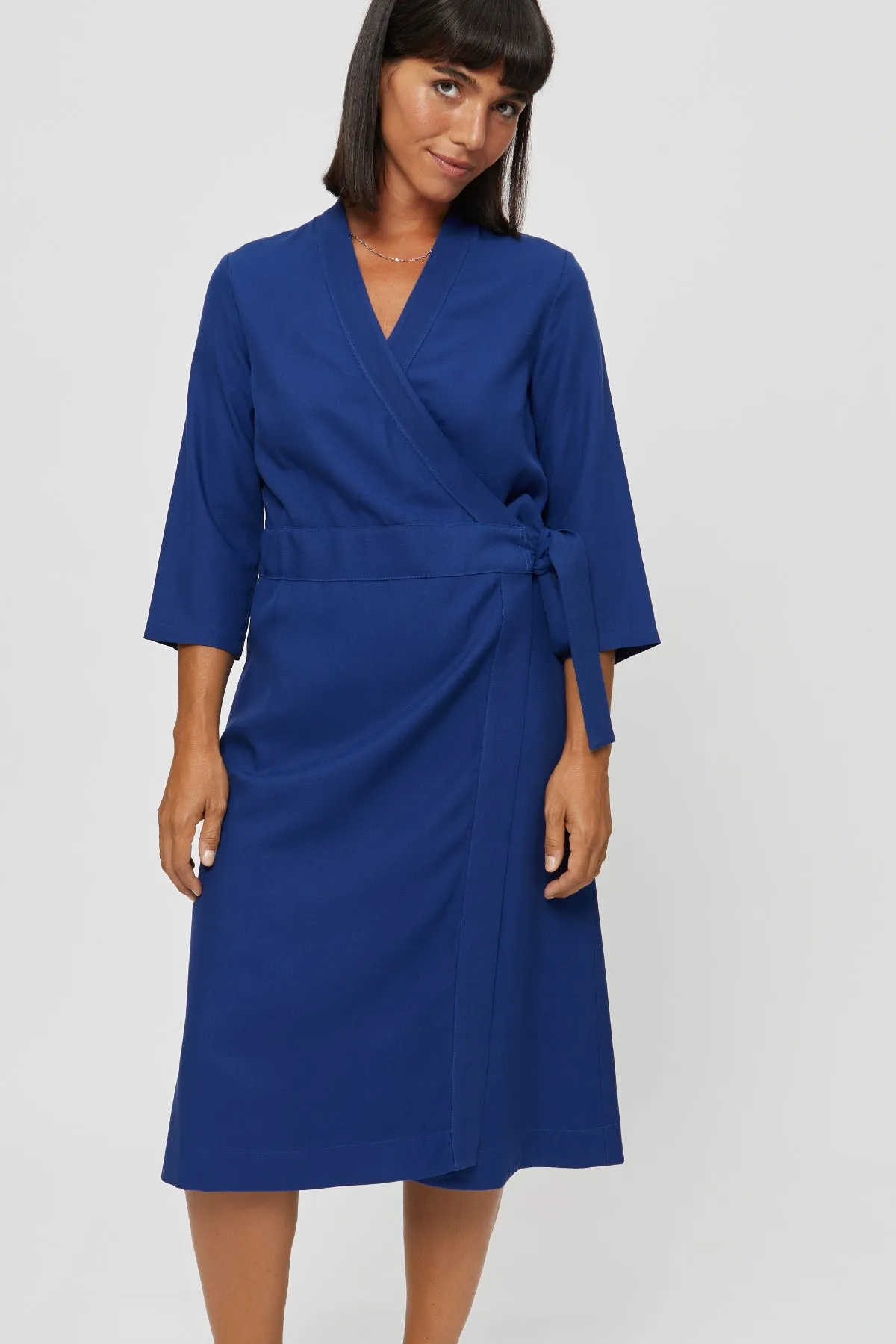 Sandra | Midi Wrap Dress in Midnight Blue