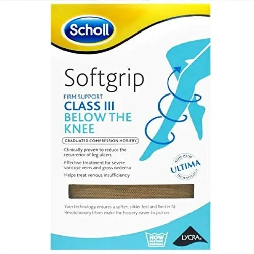 Scholl Softgrip  CL3 Below Knee Open Toe Compression Stockings Natural Sml