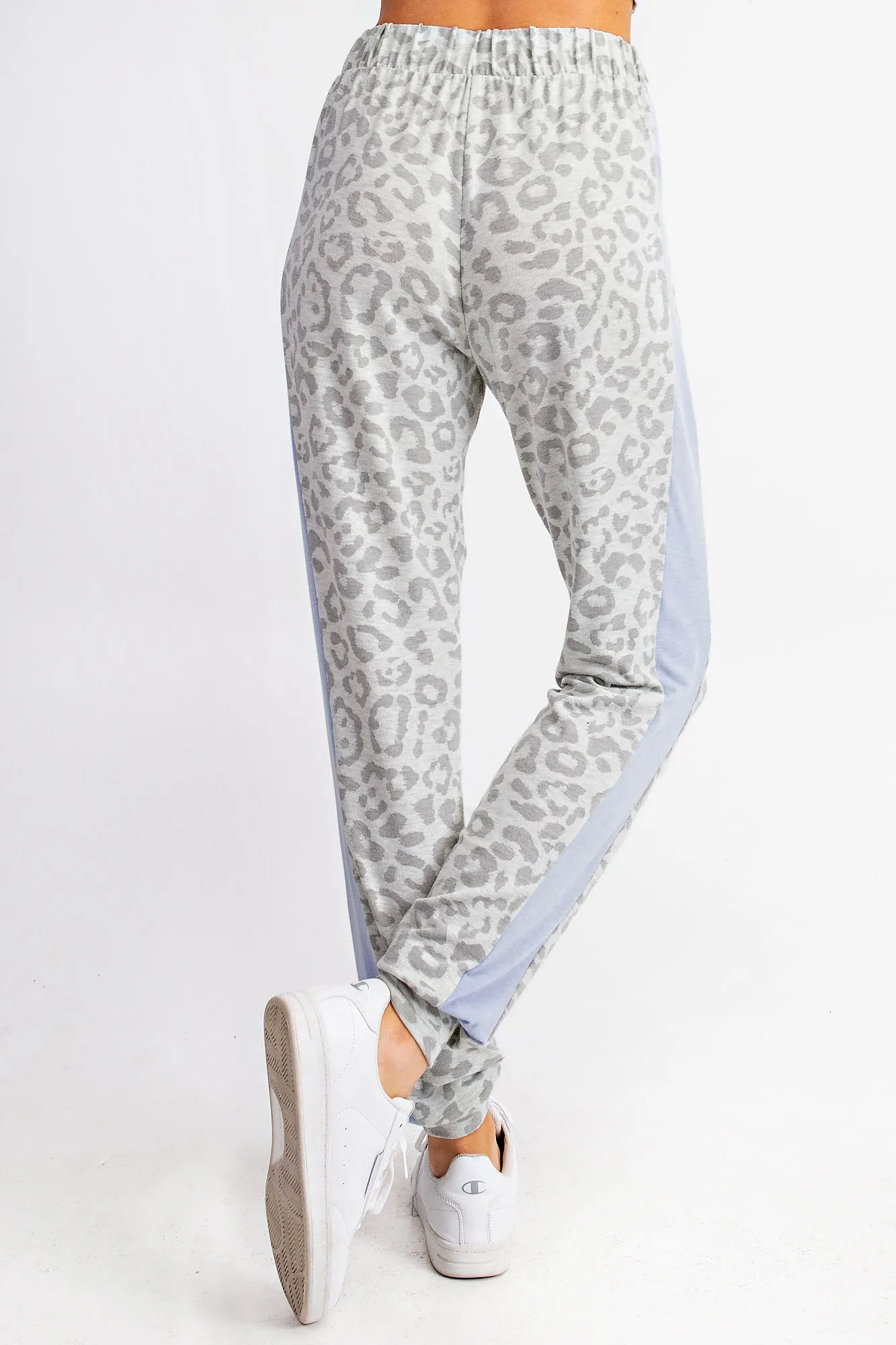 SIDE CONTRAST DETAIL LEOPARD LOUNGING JOGGER - GREY/BLUE