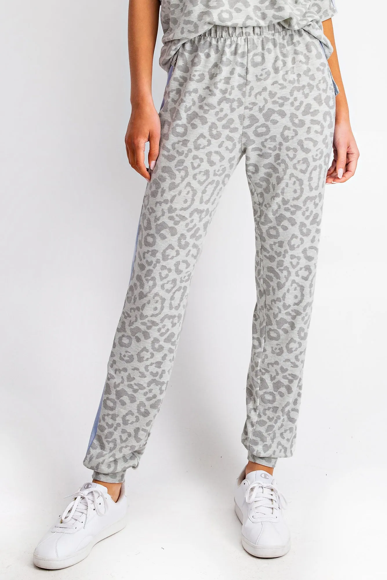 SIDE CONTRAST DETAIL LEOPARD LOUNGING JOGGER - GREY/BLUE