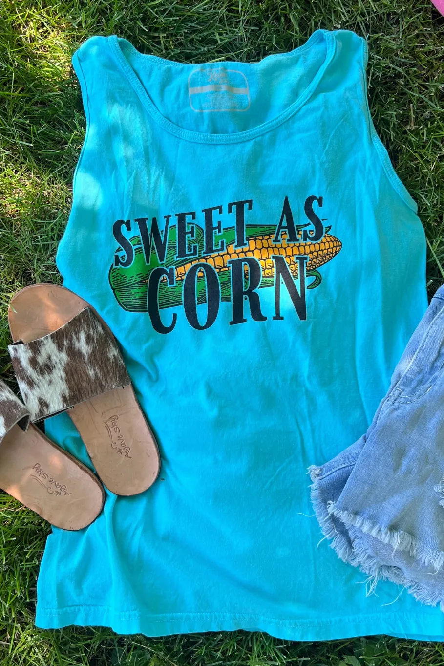 Sweet As Corn Tank Top - Lagoon Blue | Sizes S - 3XL