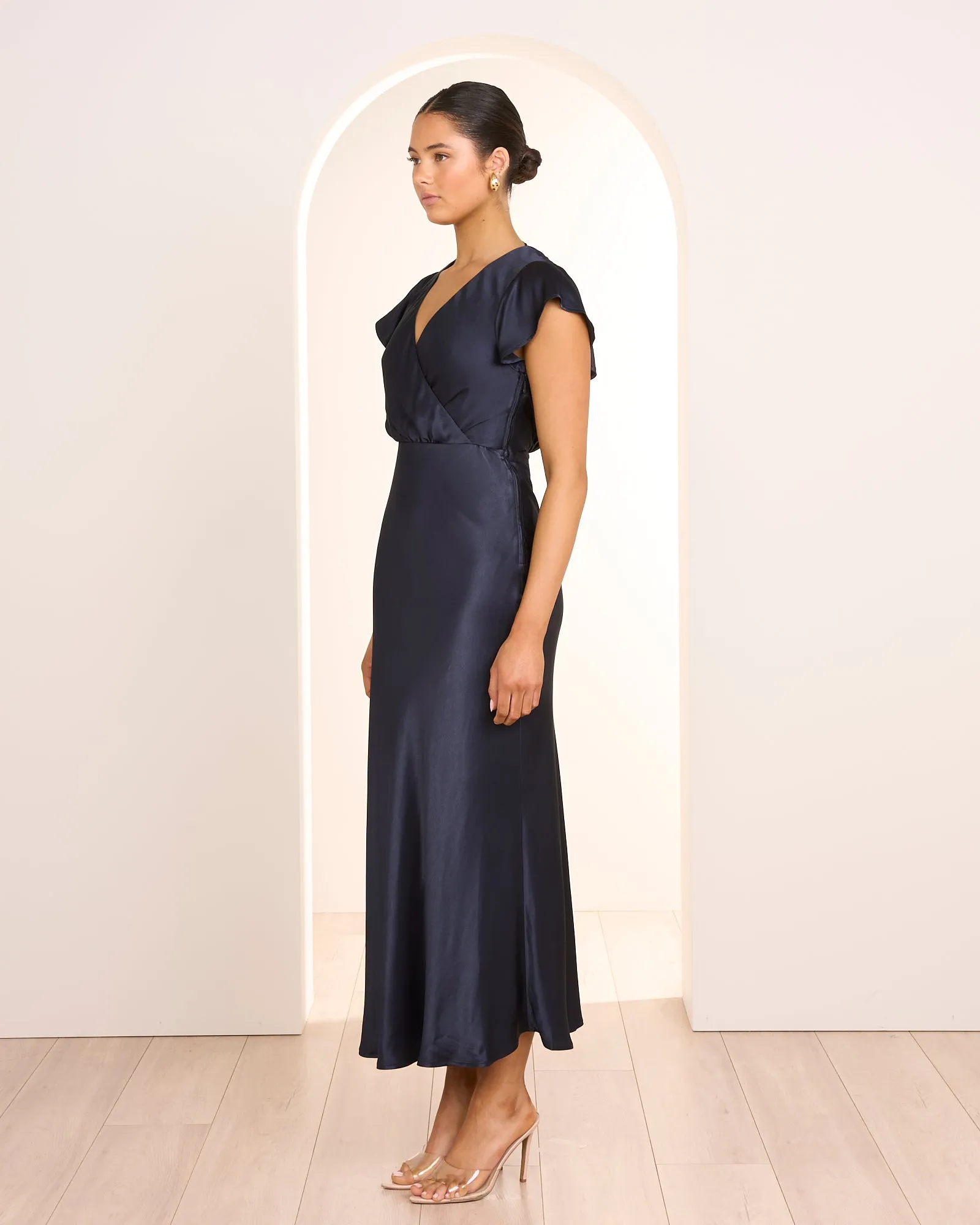 Tahlia Wrap Front Satin Gown