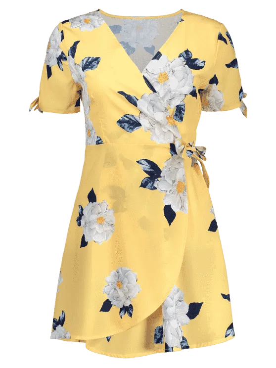 TastyHottie - Trendy Flower Print V Neck Wrap Dress