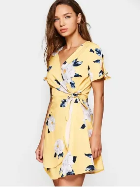 TastyHottie - Trendy Flower Print V Neck Wrap Dress