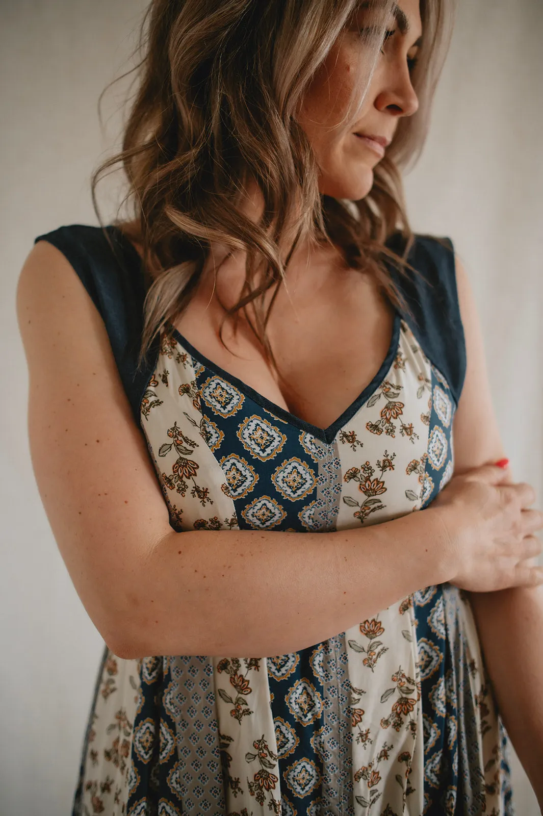 The Cameron Denim Detail Midi Dress - Slate Blue