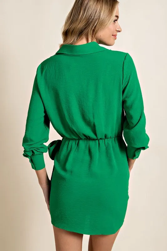 Tie Waist Wrap Mini Dress - Green