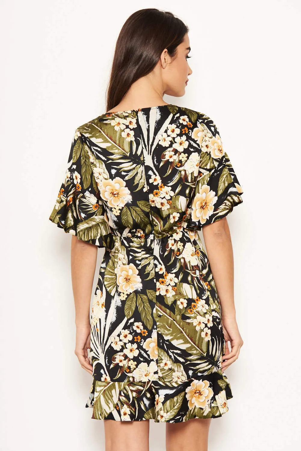 Tropical Frill Detailed Wrap Dress