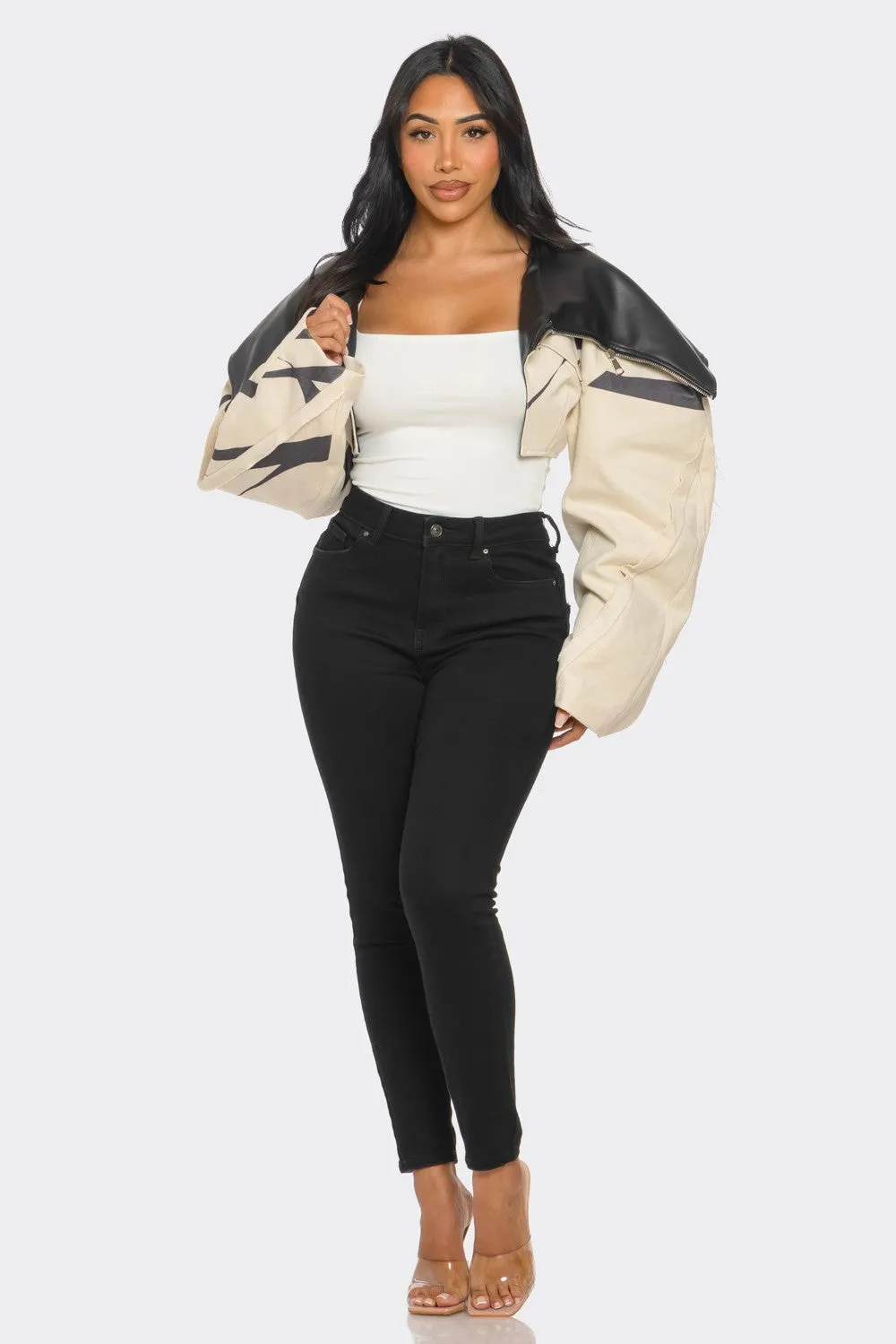 Two-Tone Puff Sleeve Bomber Jacket | ESTIMATED SHIPPING DATE (12/10/2024)