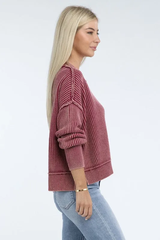 Washed Side Slit Oversized Cropped Sweater - online exclusive