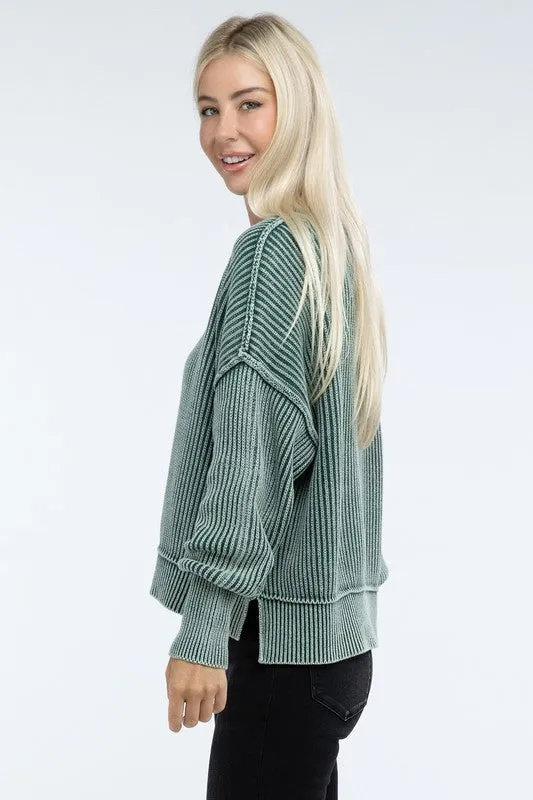 Washed Side Slit Oversized Cropped Sweater - online exclusive