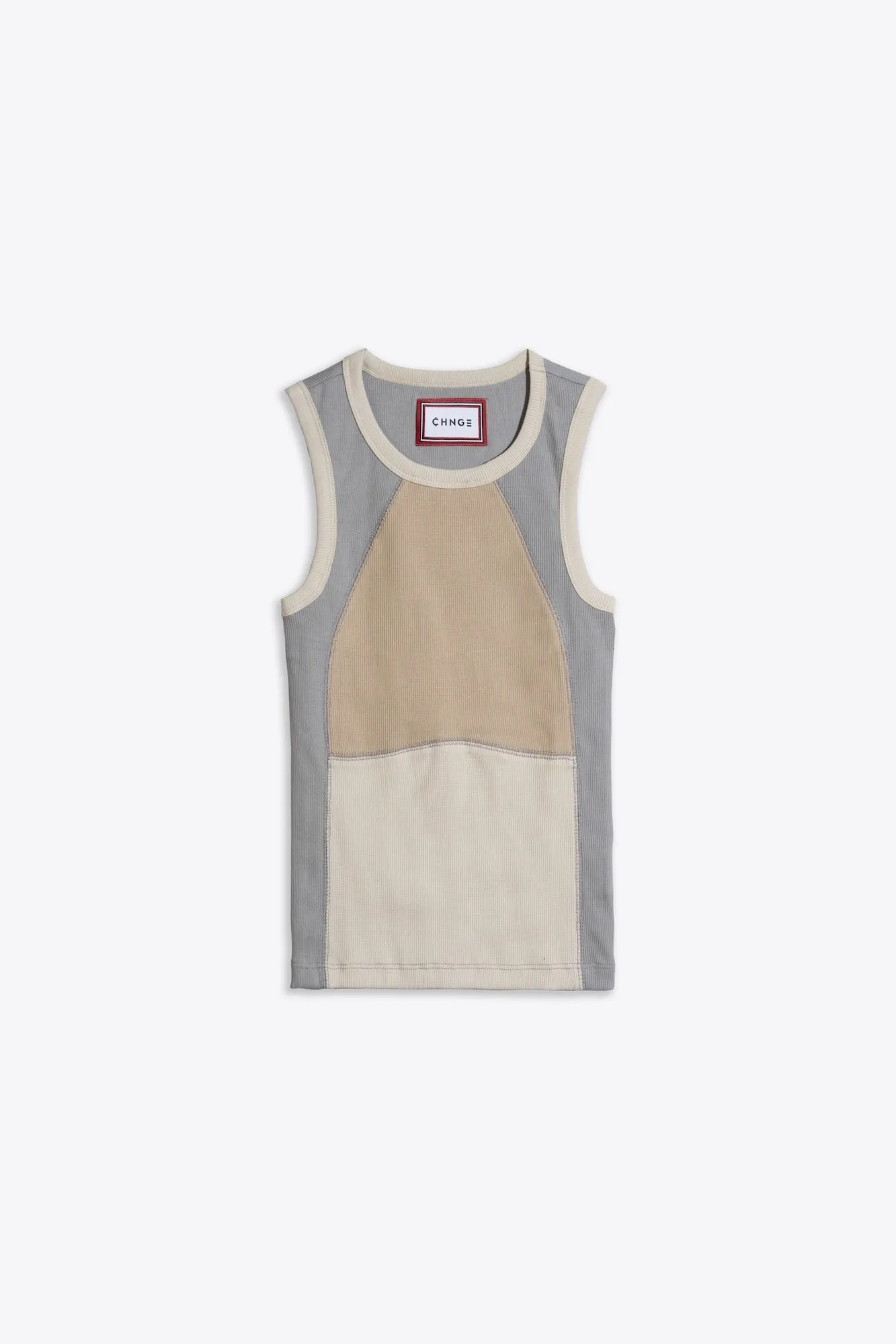 Wave Blocked Hvy Stretch Rib Racer Tank (Fog Tonal)