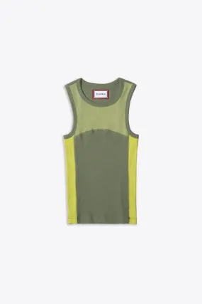 Wave Blocked Hvy Stretch Rib Racer Tank (Lichen Tonal)