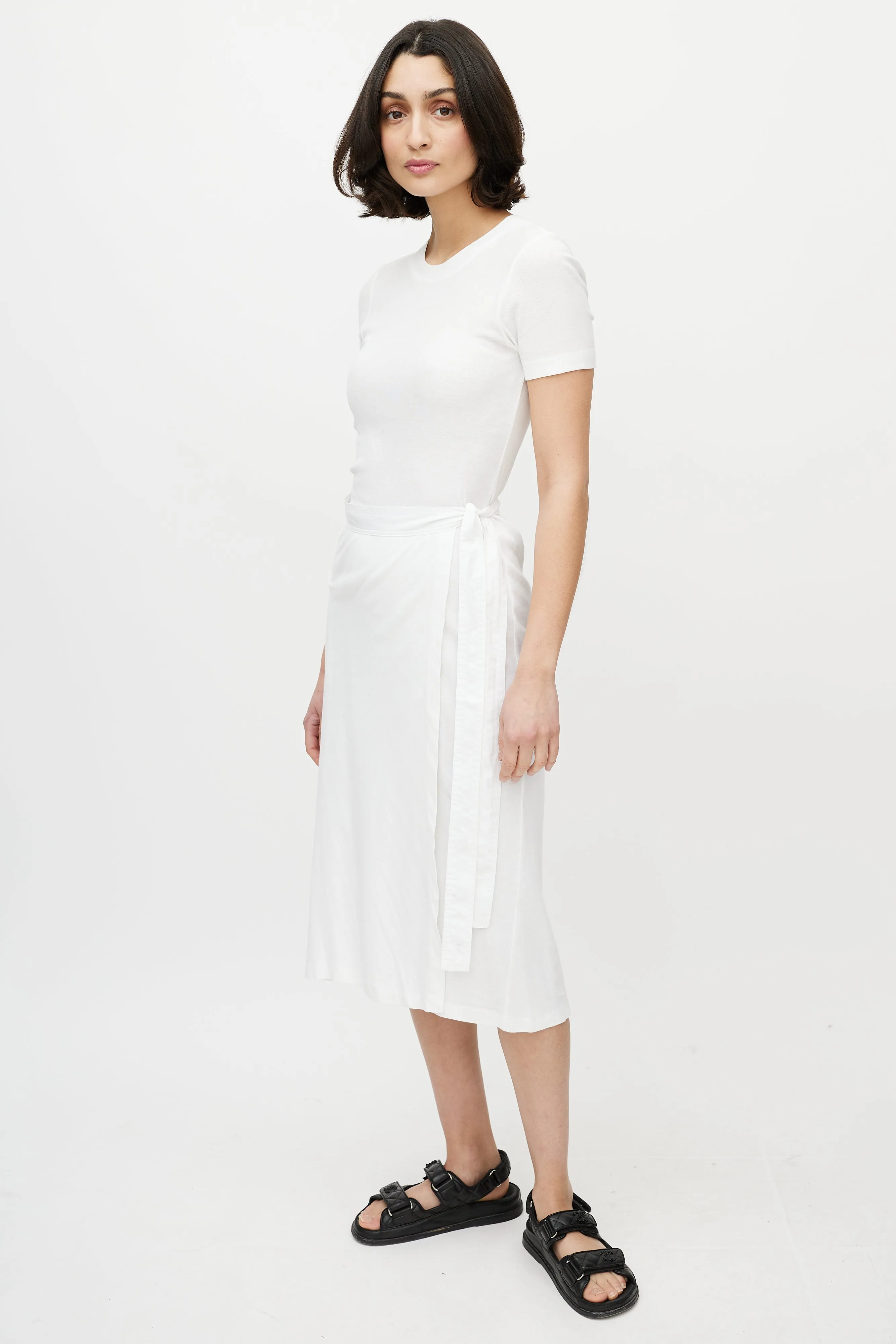 White Tee Wrap Midi Dress