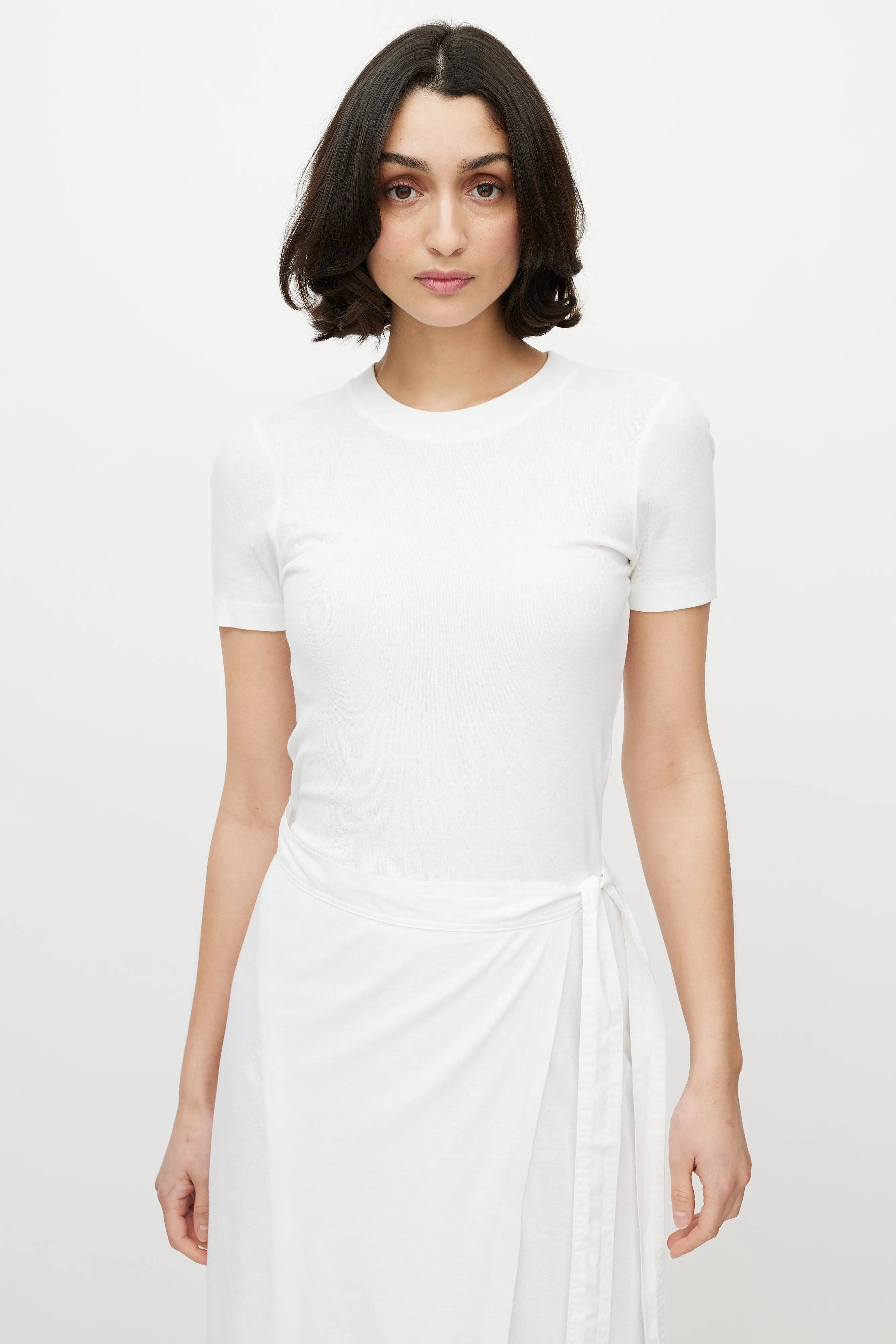 White Tee Wrap Midi Dress