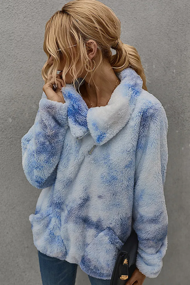 Winter Outfits Light Blue Tie Dye Sweatershirt With Pocket