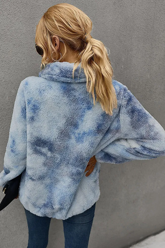 Winter Outfits Light Blue Tie Dye Sweatershirt With Pocket