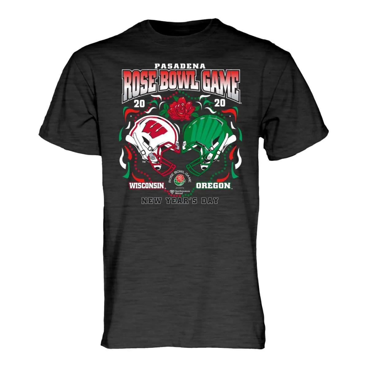 Wisconsin Badgers Oregon Ducks 2020 CFP Rose Bowl "Slushy" Black T-Shirt