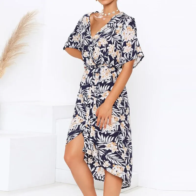 Women Wrap Long Dress Boho Floral