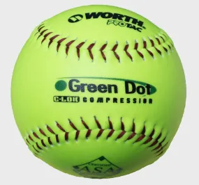 Worth 11" Green Dot ASA/USA Slowpitch Softballs 52/300 (Dozen): AHD11SY