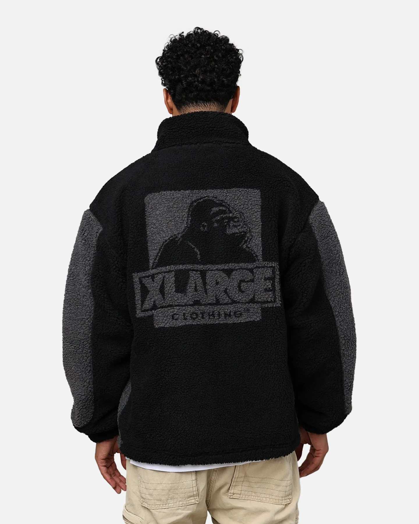 X-Large Panelled Boa Fleece Jacket Black