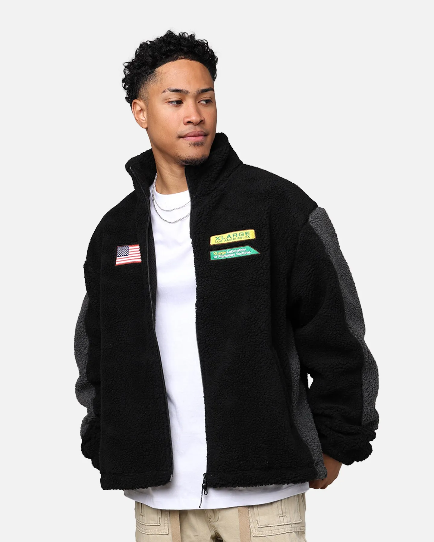 X-Large Panelled Boa Fleece Jacket Black